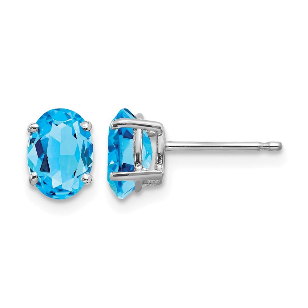 14K White Gold 7x5mm Oval Blue Topaz Post Earrings, view 1 of 4