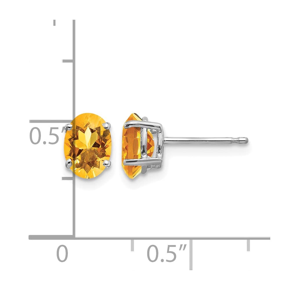 14K White Gold 7x5mm Oval Citrine Post Earrings, view 4 of 4