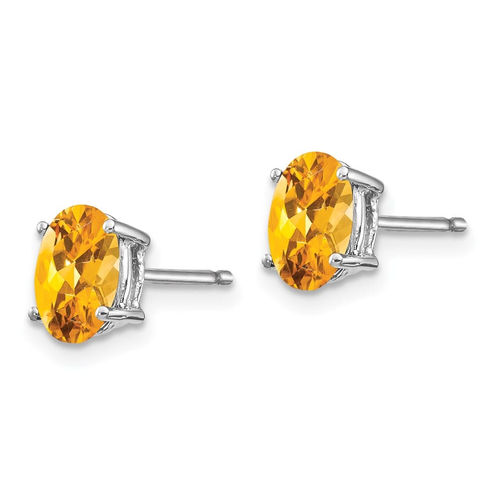 14K White Gold 7x5mm Oval Citrine Post Earrings, view 2 of 4