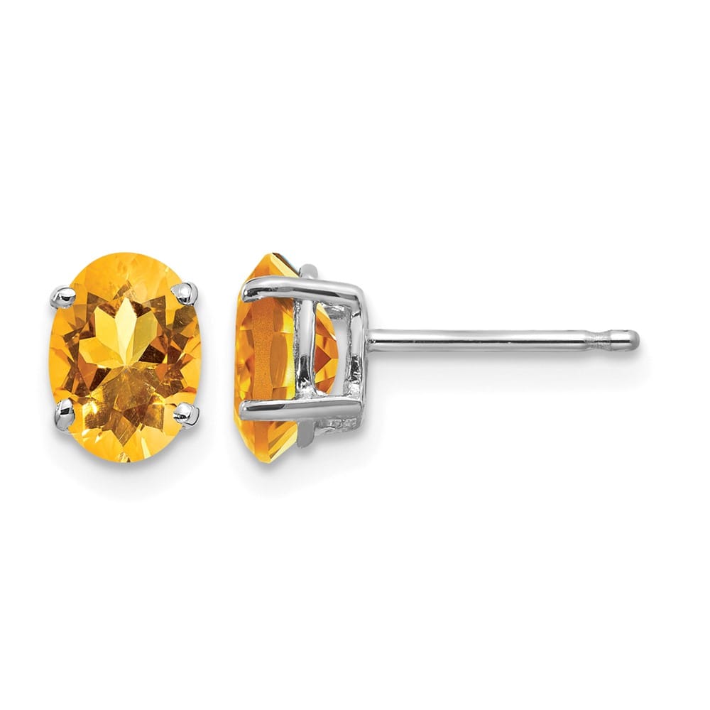 14K White Gold 7x5mm Oval Citrine Post Earrings, view 1 of 4