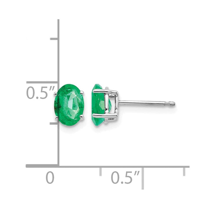 14K White Gold 7x5mm Oval Emerald Post Earrings, view 4 of 4