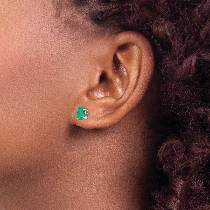 14K White Gold 7x5mm Oval Emerald Post Earrings, view 3 of 4