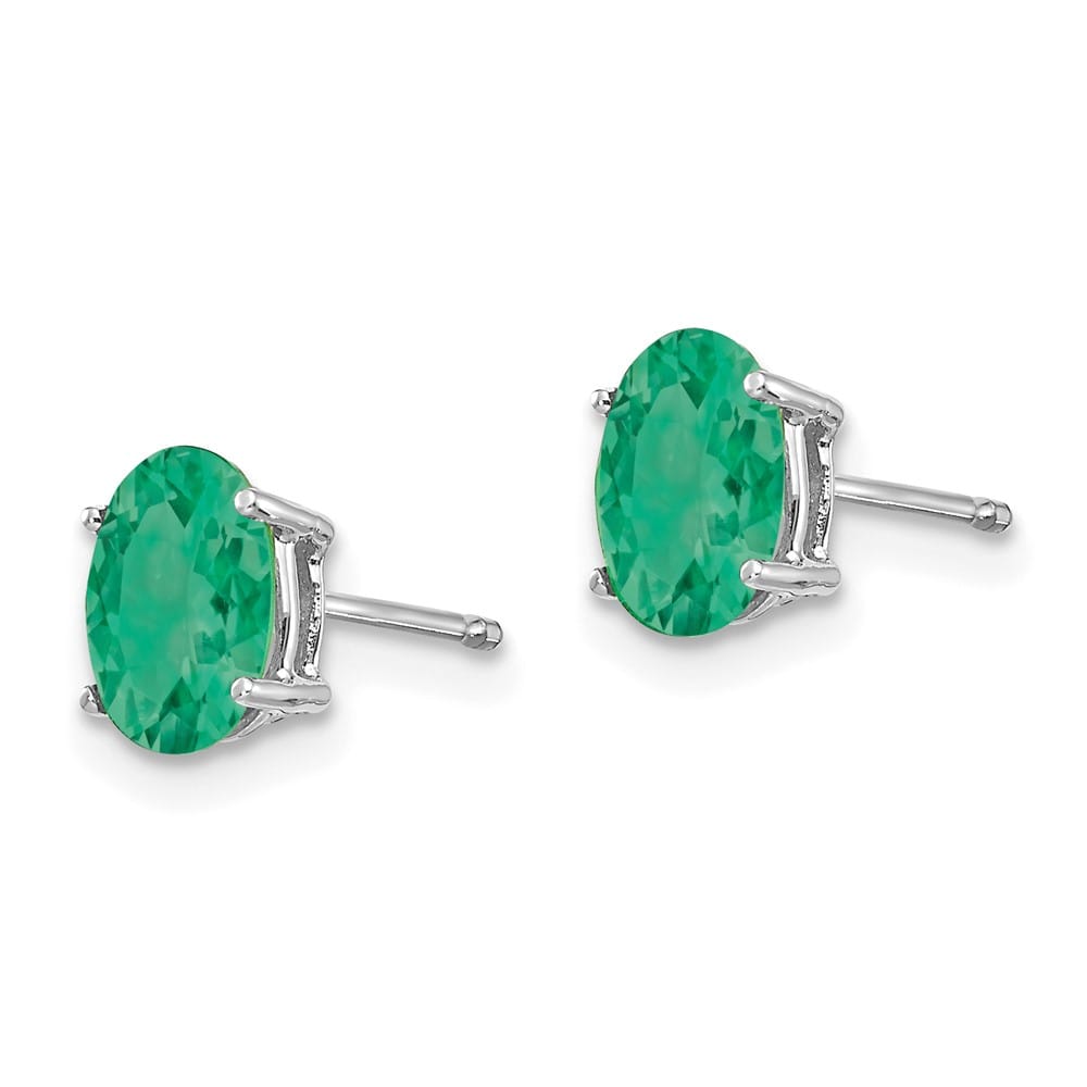 14K White Gold 7x5mm Oval Emerald Post Earrings, view 2 of 4