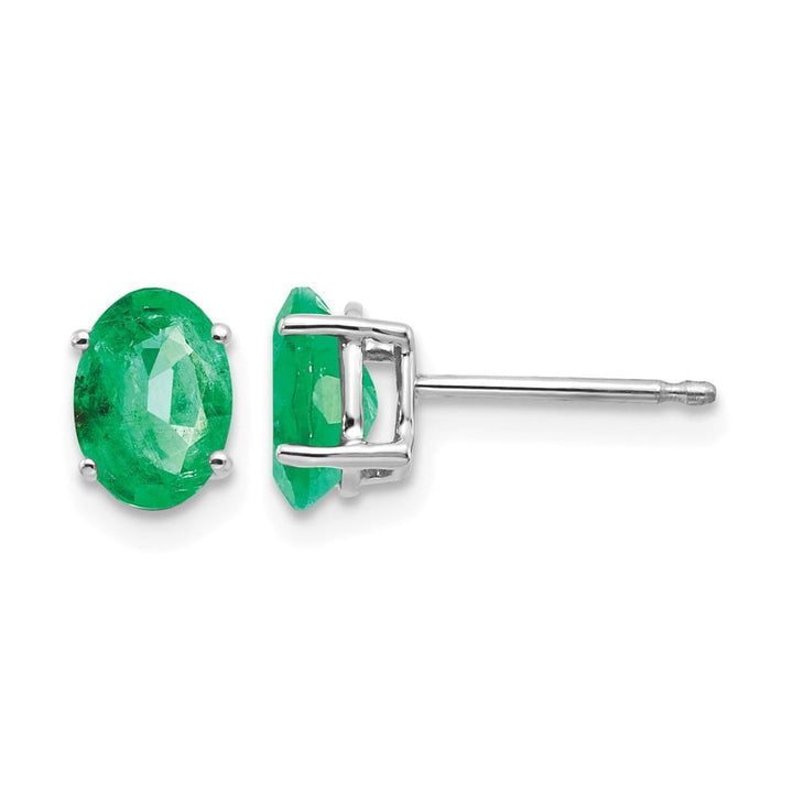 14K White Gold 7x5mm Oval Emerald Post Earrings, view 1 of 4