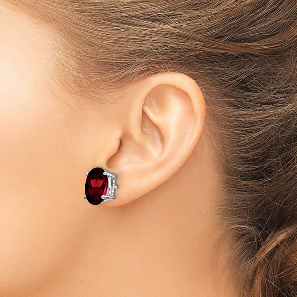 14K White Gold 7x5mm Oval Garnet Post Earrings, view 3 of 4