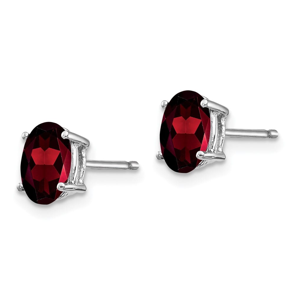 14K White Gold 7x5mm Oval Garnet Post Earrings, view 2 of 4