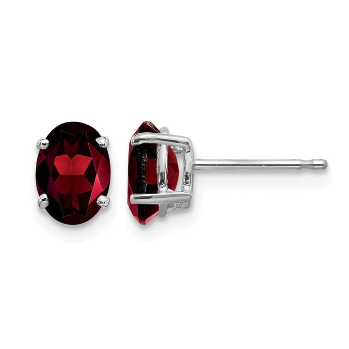 14K White Gold 7x5mm Oval Garnet Post Earrings, view 1 of 4