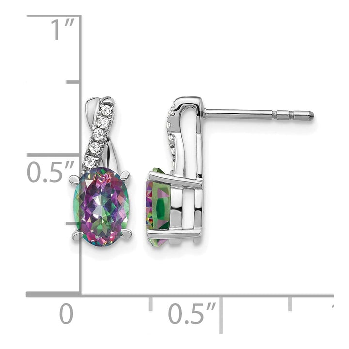 14K White Gold 7x5mm Oval Mystic Fire Topaz and Diamond Post Earrings, view 4 of 4