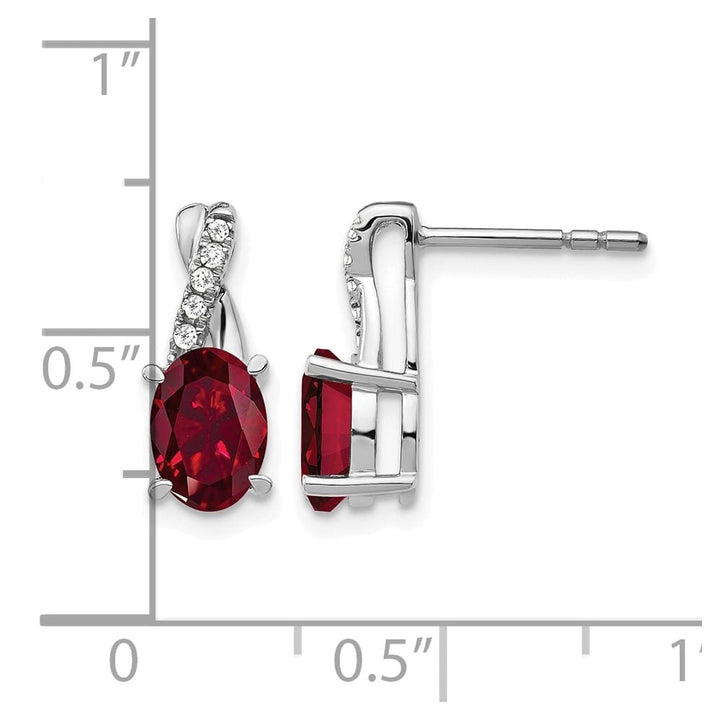 14K White Gold 7x5mm Oval Ruby and Diamond Post Earrings, view 4 of 4