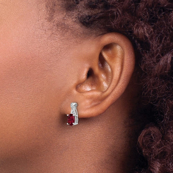 14K White Gold 7x5mm Oval Ruby and Diamond Post Earrings, view 3 of 4