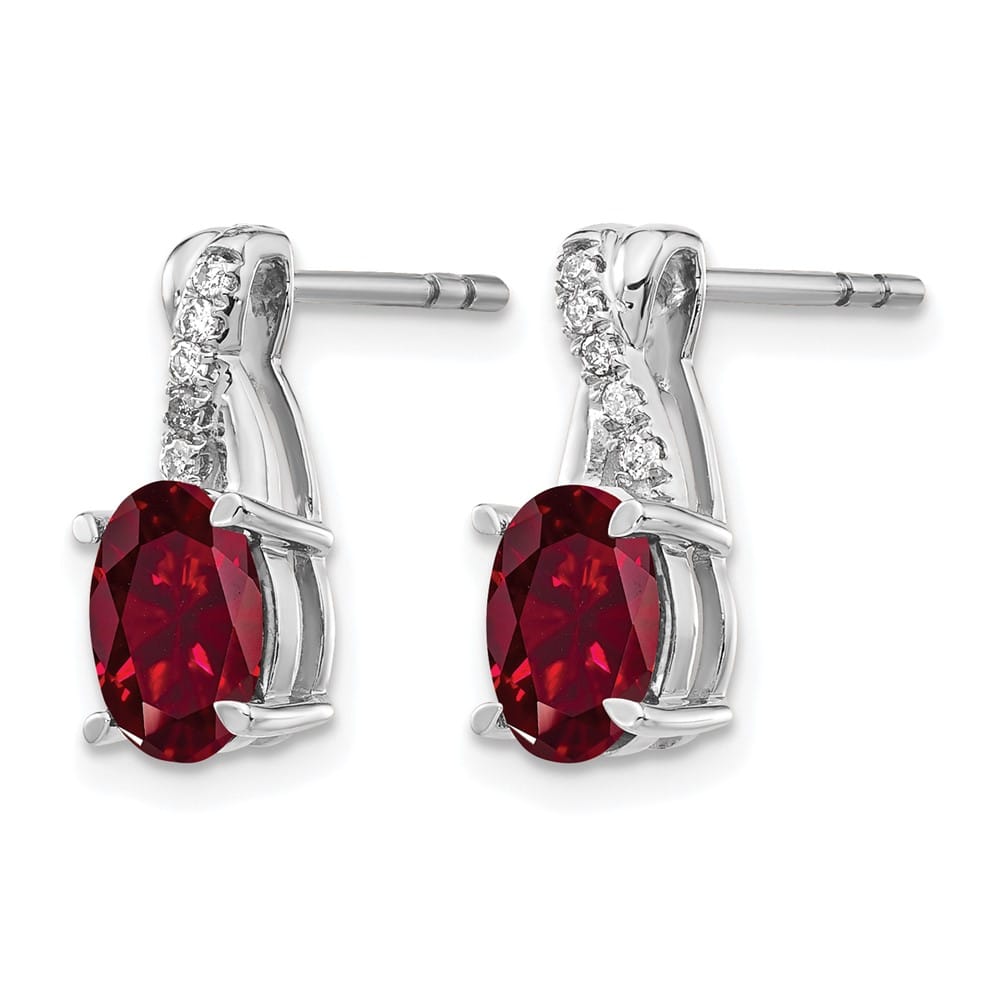 14K White Gold 7x5mm Oval Ruby and Diamond Post Earrings, view 2 of 4