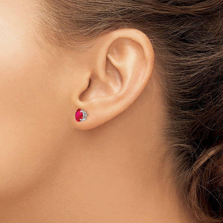14K White Gold 7x5mm Oval Ruby Post Earrings, view 3 of 4