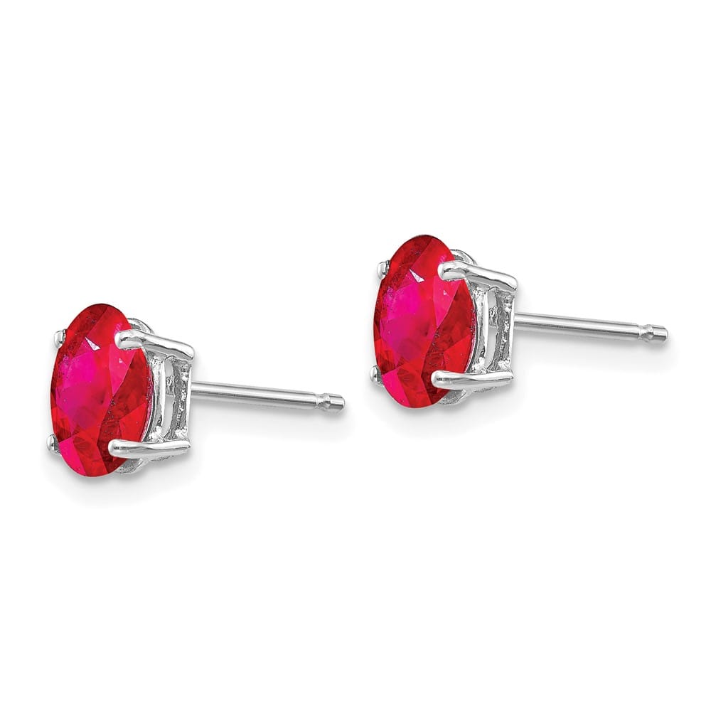14K White Gold 7x5mm Oval Ruby Post Earrings, view 2 of 4