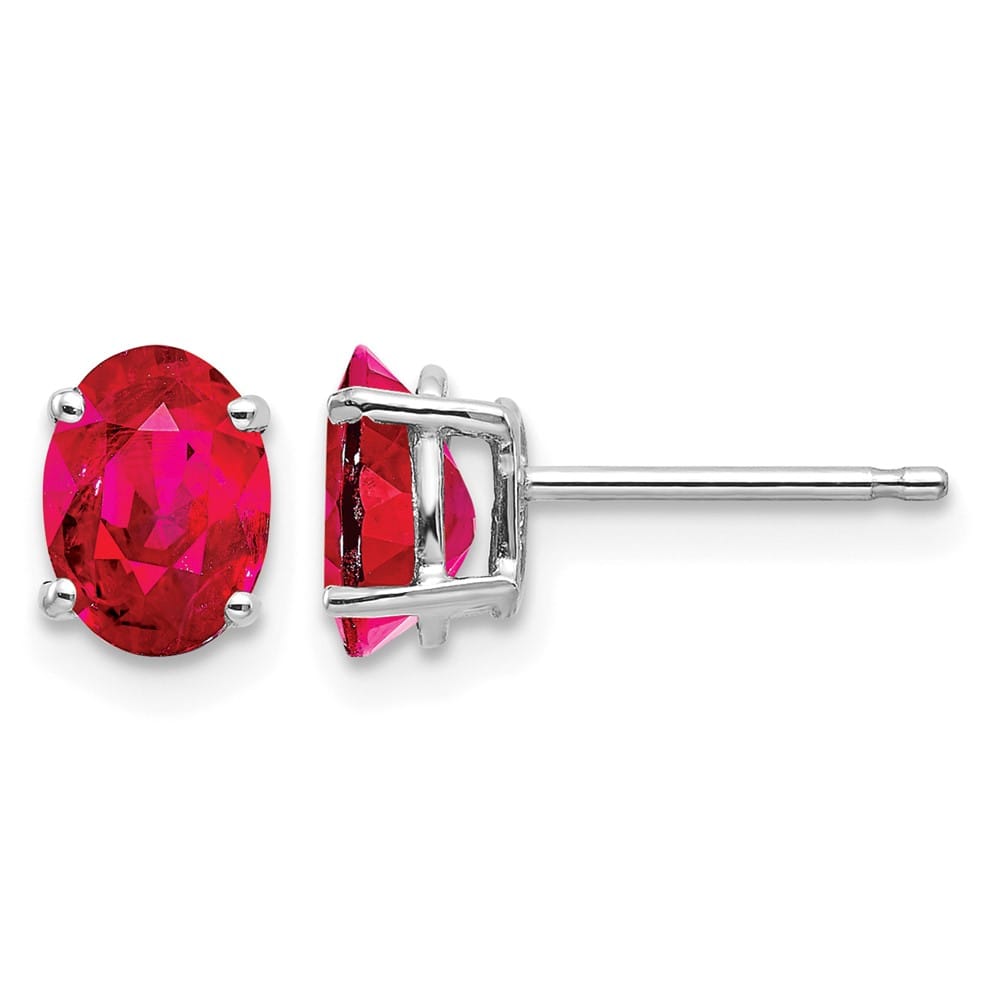 14K White Gold 7x5mm Oval Ruby Post Earrings, view 1 of 4