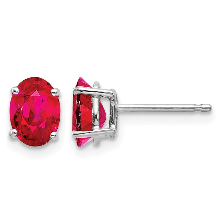 14K White Gold 7x5mm Oval Ruby Post Earrings, view 1 of 4