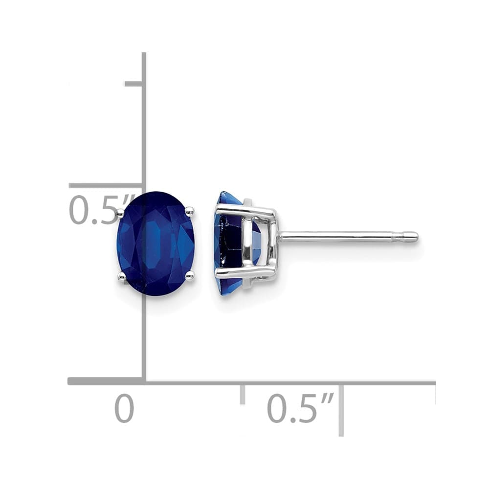14K White Gold 7x5mm Oval Sapphire Post Earrings, view 4 of 4