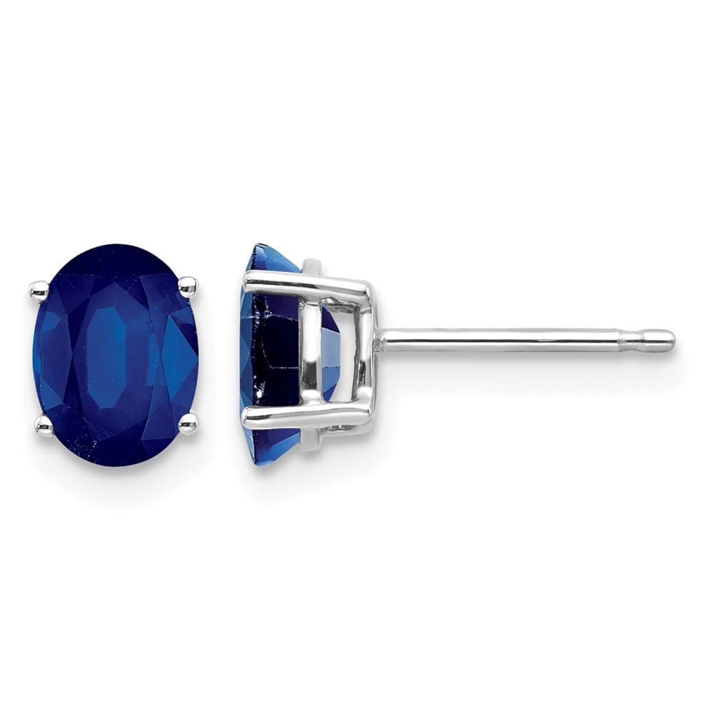14K White Gold 7x5mm Oval Sapphire Post Earrings, view 1 of 4