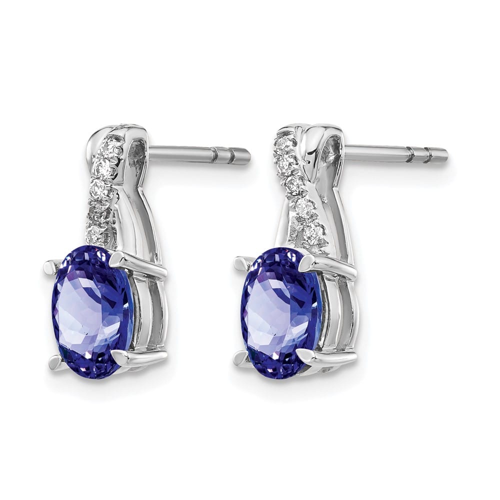 14K White Gold 7x5mm Oval Tanzanite and Diamond Post Earrings, view 2 of 4