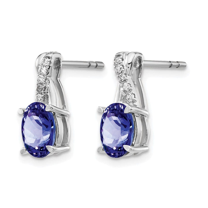 14K White Gold 7x5mm Oval Tanzanite and Diamond Post Earrings, view 2 of 4