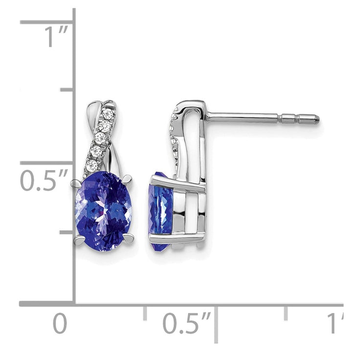 14K White Gold 7x5mm Oval Tanzanite and Diamond Post Earrings, view 4 of 4