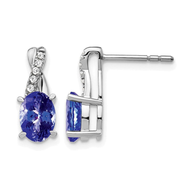 14K White Gold 7x5mm Oval Tanzanite and Diamond Post Earrings, view 1 of 4
