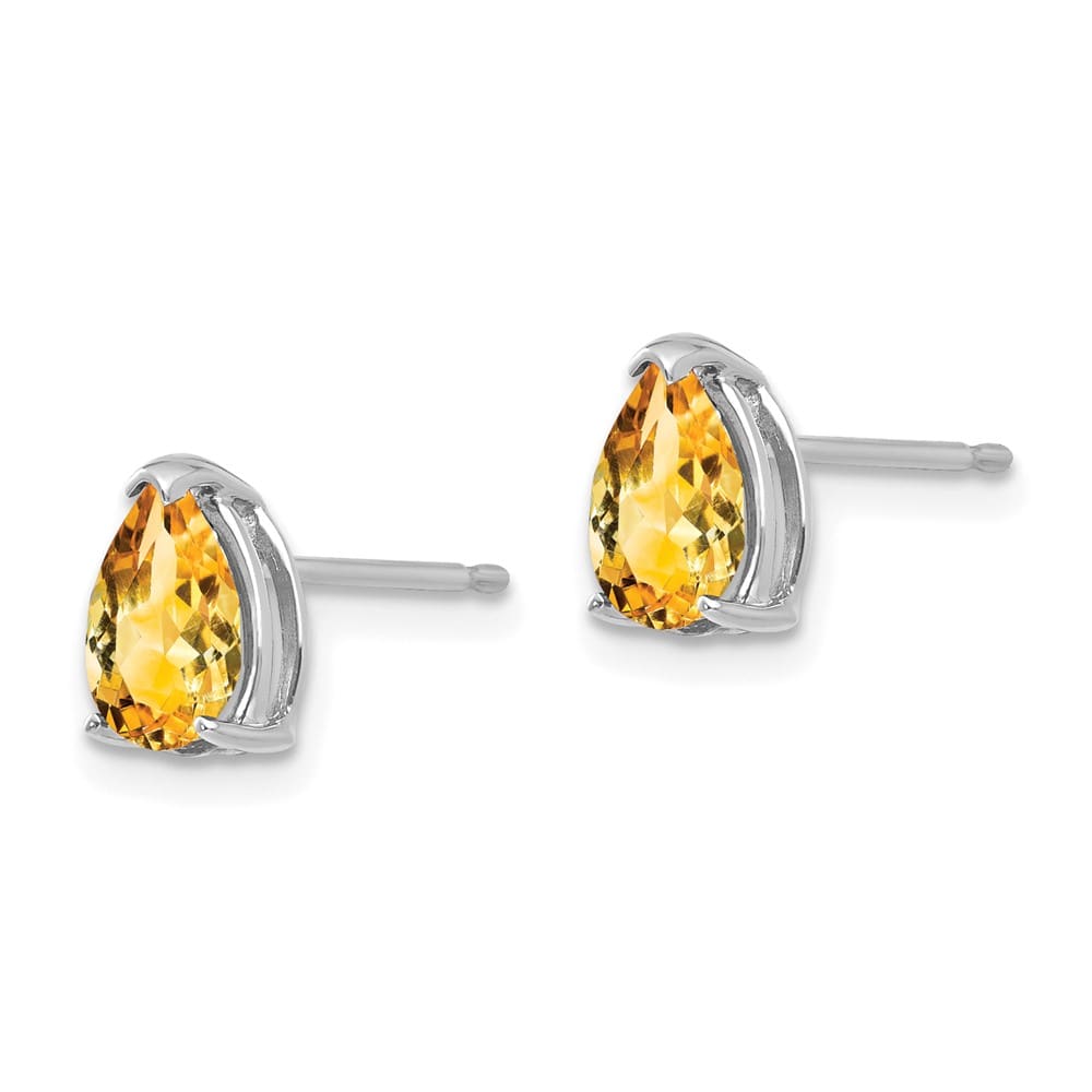 14K White Gold 7x5mm Pear Citrine Post Earrings, view 2 of 4