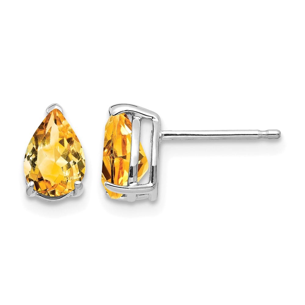 14K White Gold 7x5mm Pear Citrine Post Earrings, view 1 of 4
