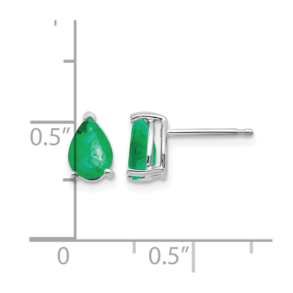 14K White Gold 7x5mm Pear Emerald Post Earrings, view 2 of 2
