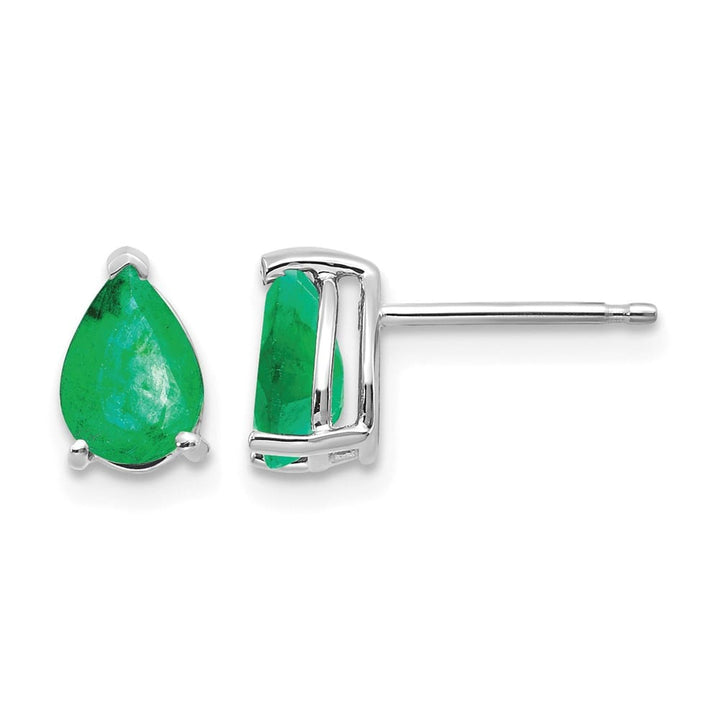 14K White Gold 7x5mm Pear Emerald Post Earrings, view 1 of 2