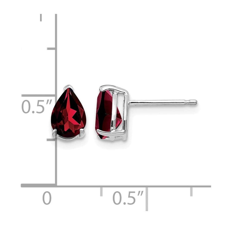 14K White Gold 7x5mm Pear Garnet Post Earrings, view 4 of 4