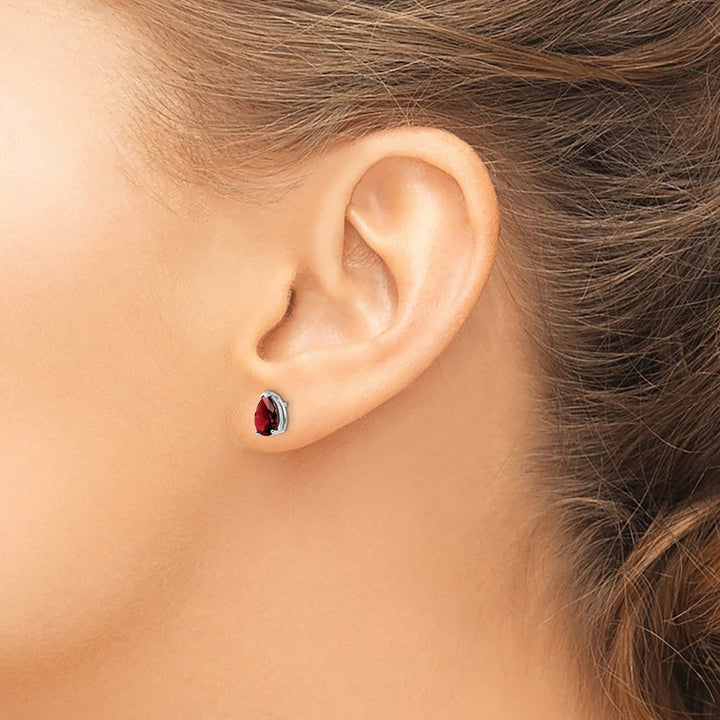 14K White Gold 7x5mm Pear Garnet Post Earrings, view 3 of 4
