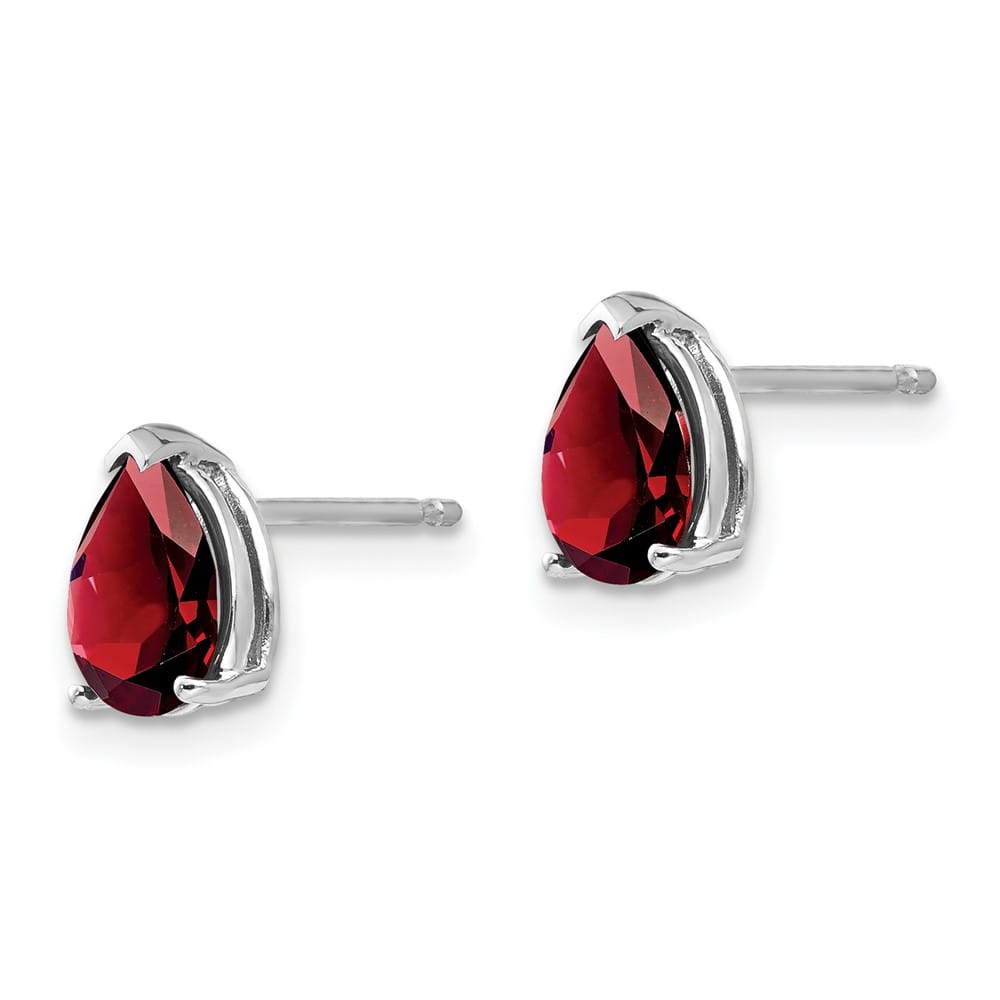 14K White Gold 7x5mm Pear Garnet Post Earrings, view 2 of 4
