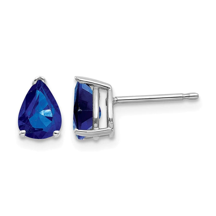 14K White Gold 7x5mm Pear Sapphire Post Earrings, view 1 of 4