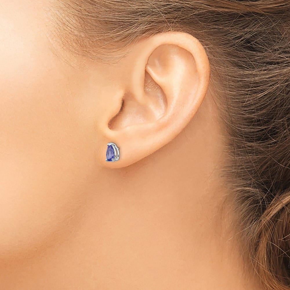 14K White Gold 7x5mm Pear Tanzanite Post Earrings, view 3 of 4