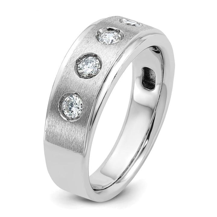 14k White Gold 8.09 mm Polished and Satin Diamond Men's Ring