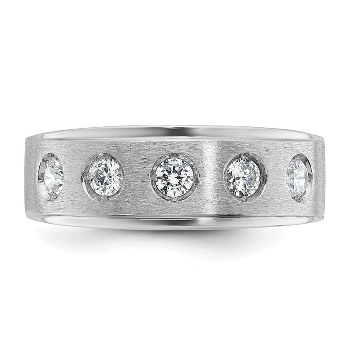 14k White Gold 8.09 mm Polished and Satin Diamond Men's Ring