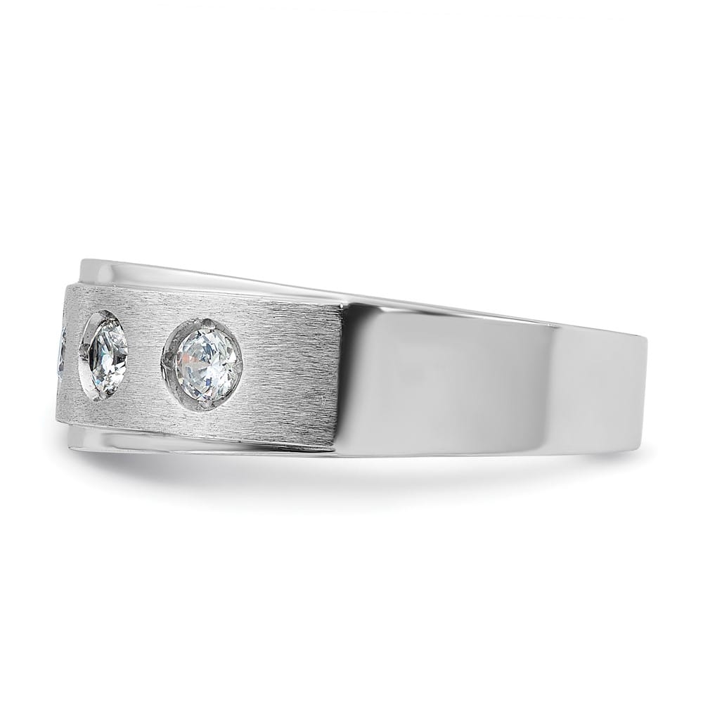 14k White Gold 8.09 mm Polished and Satin Diamond Men's Ring