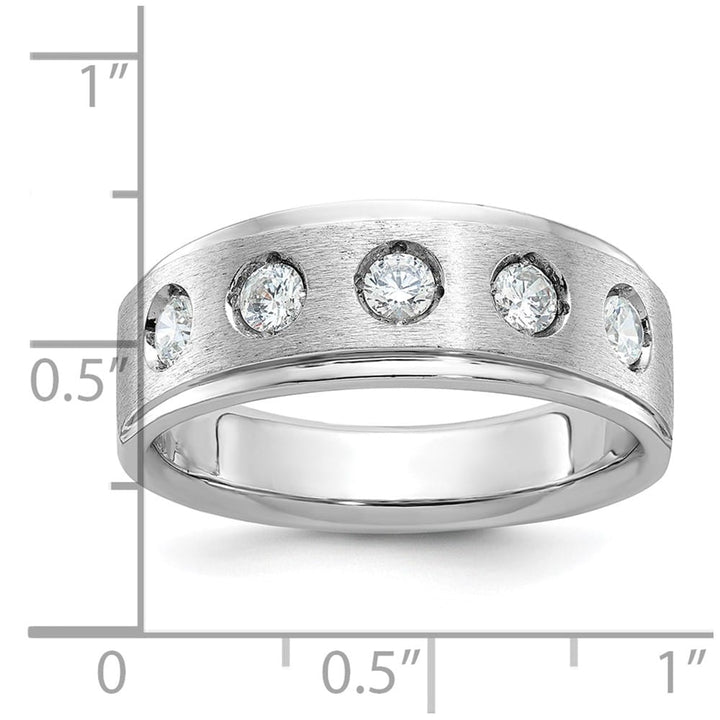 14k White Gold 8.09 mm Polished and Satin Diamond Men's Ring