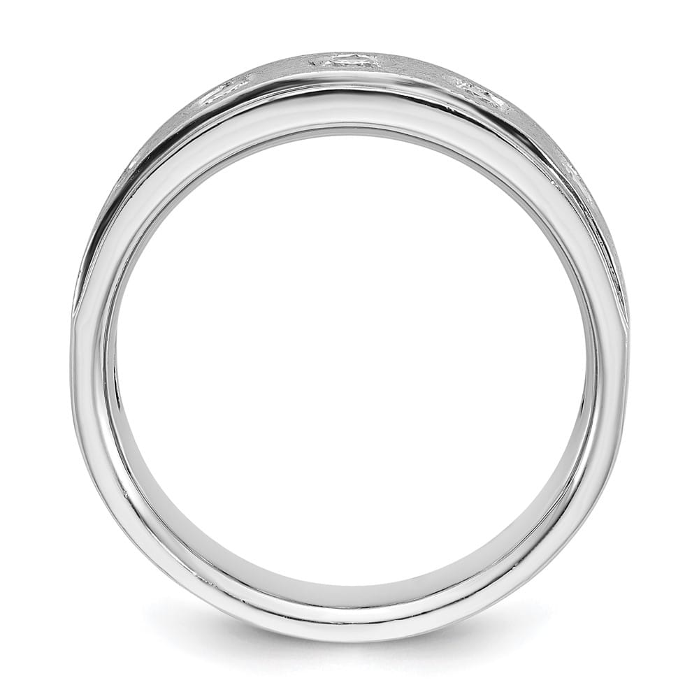 14k White Gold 8.09 mm Polished and Satin Diamond Men's Ring
