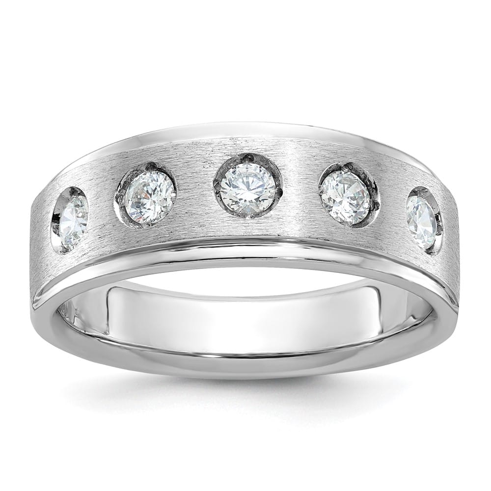 14k White Gold 8.09 mm Polished and Satin Diamond Men's Ring