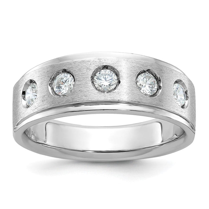 14k White Gold 8.09 mm Polished and Satin Diamond Men's Ring