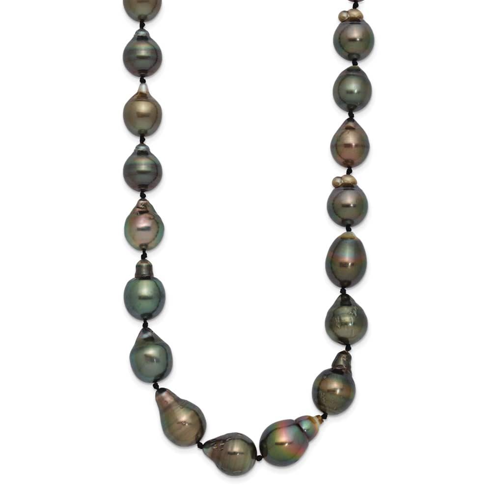 14K White Gold 8-11mm Black Tahitian Cultured Pearl 18 inch Necklace