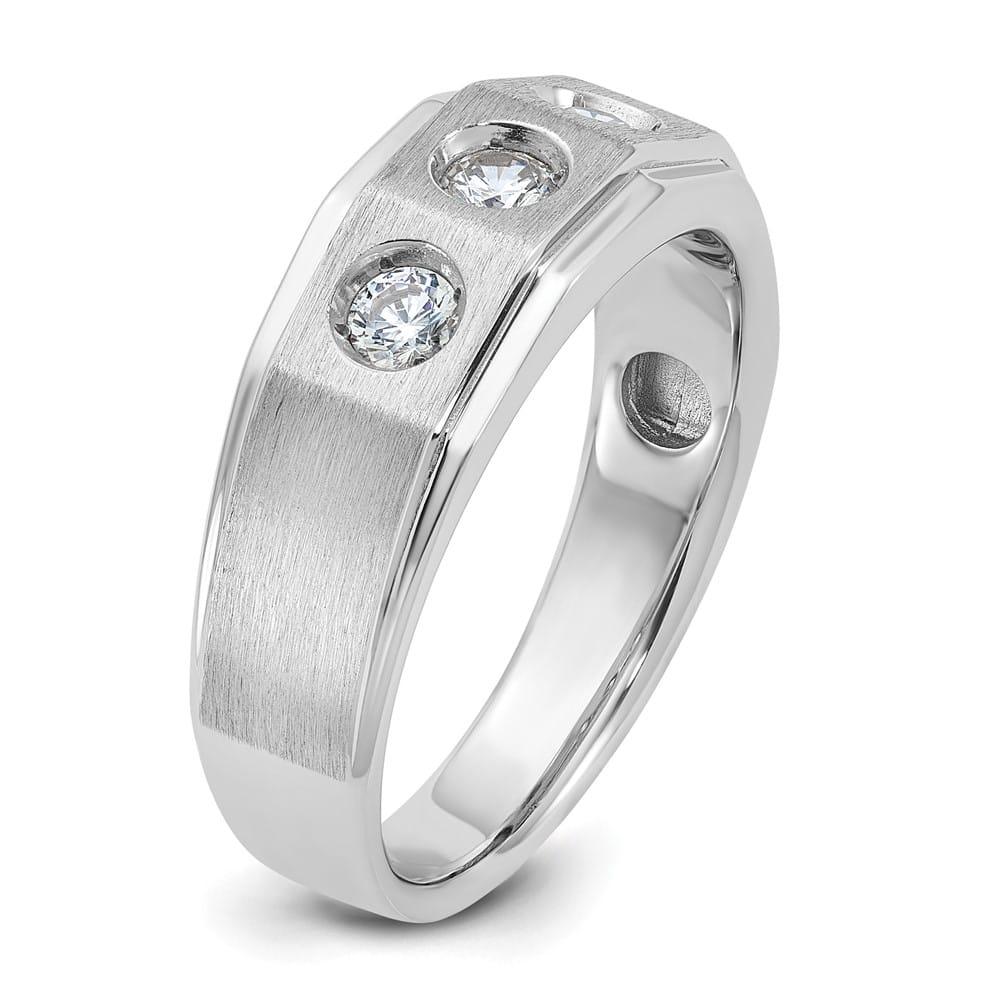 14k White Gold 8.25 mm Polished and Satin Diamond Men's Ring