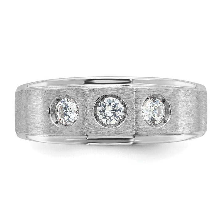 14k White Gold 8.25 mm Polished and Satin Diamond Men's Ring