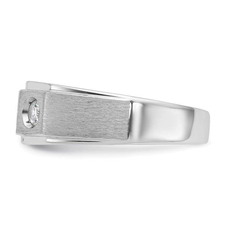14k White Gold 8.25 mm Polished and Satin Diamond Men's Ring