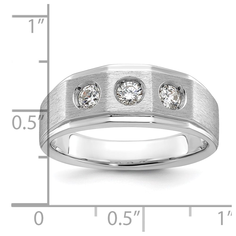 14k White Gold 8.25 mm Polished and Satin Diamond Men's Ring