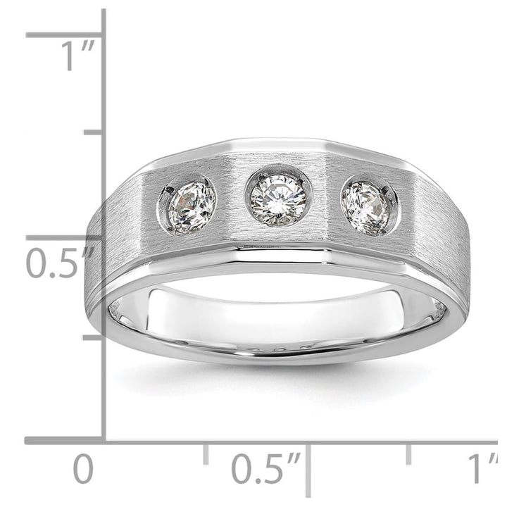 14k White Gold 8.25 mm Polished and Satin Diamond Men's Ring