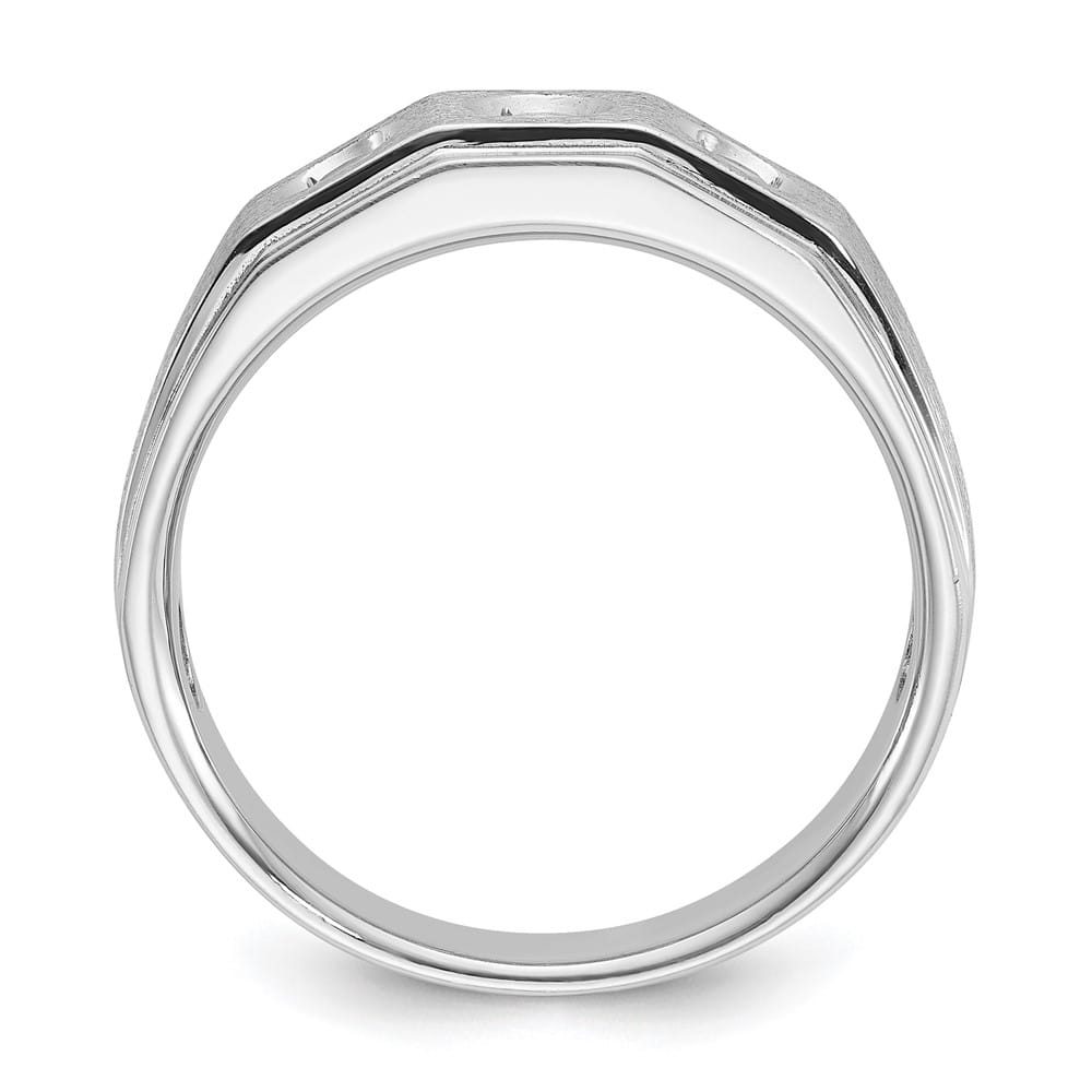 14k White Gold 8.25 mm Polished and Satin Diamond Men's Ring