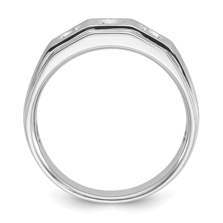 14k White Gold 8.25 mm Polished and Satin Diamond Men's Ring
