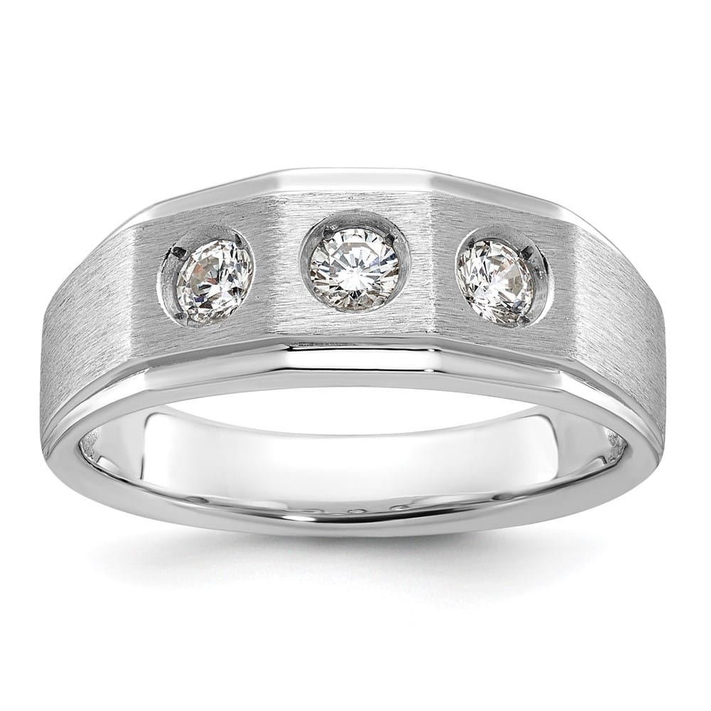 14k White Gold 8.25 mm Polished and Satin Diamond Men's Ring